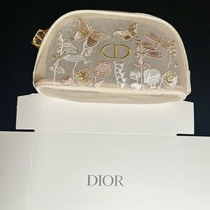 Dior Elegant Beige and Gold Floral Cosmetic Bag
